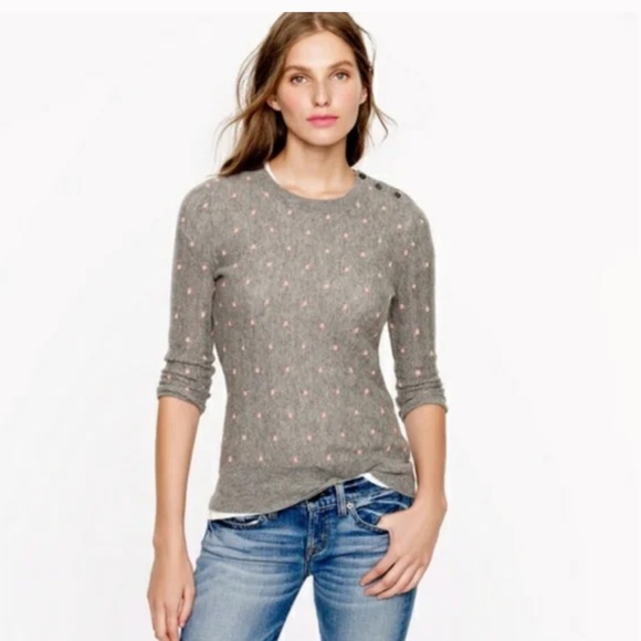 J. Crew Sweaters - J. Crew Collection 100% Italian Cashmere Pointelle Dot Crewneck Sweater Gray S